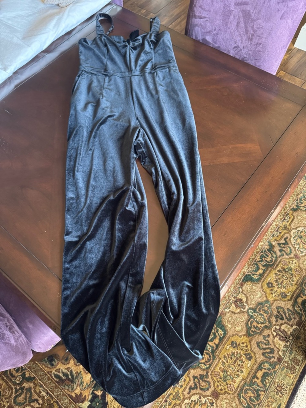 Abercrombie & Fitch Black Velvet Wide-Leg Jumpsuit